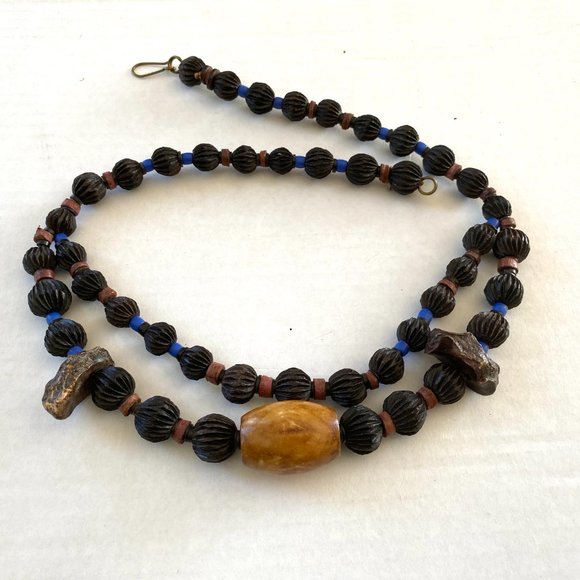 Handmade African Chunky Wood Beaded Necklace - Picture 1 of 13